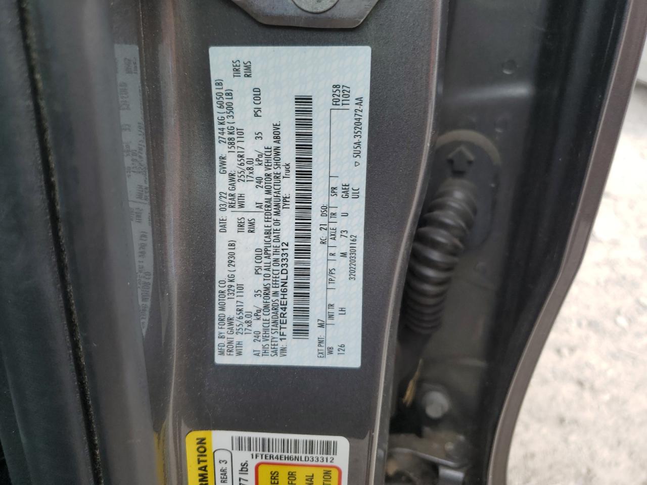 2022 Ford Ranger Xl VIN: 1FTER4EH6NLD33312 Lot: 69124595