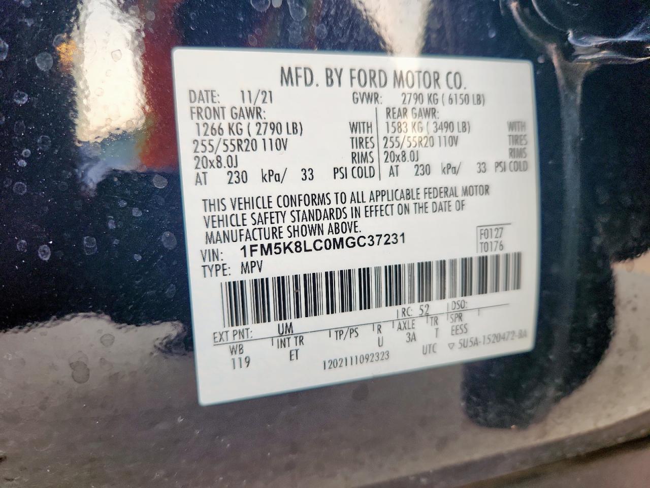 2021 Ford Explorer King Ranch VIN: 1FM5K8LC0MGC37231 Lot: 70526215