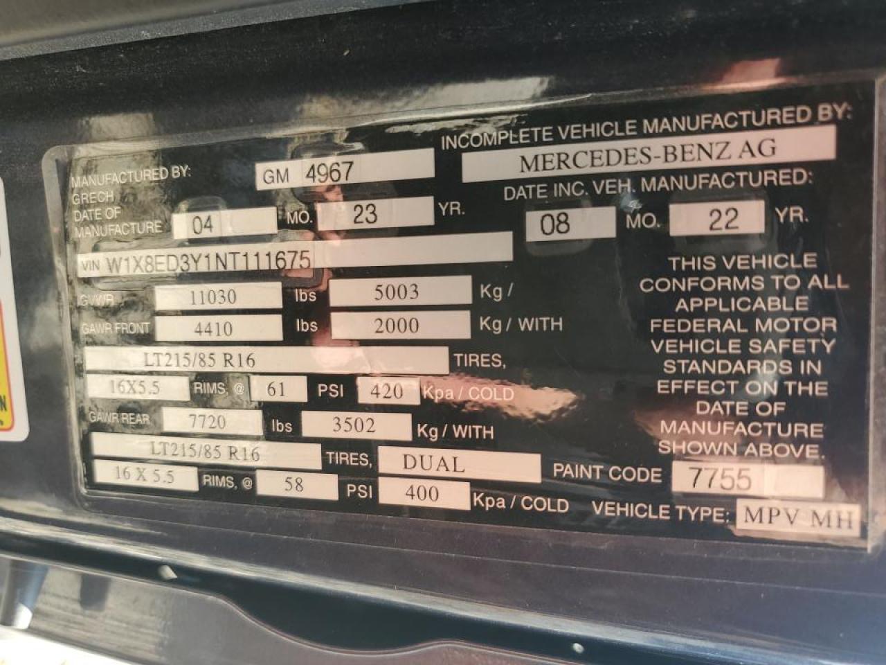 2022 Mercedes-Benz Sprinter 3500 VIN: W1X8ED3Y1NT111675 Lot: 68508225