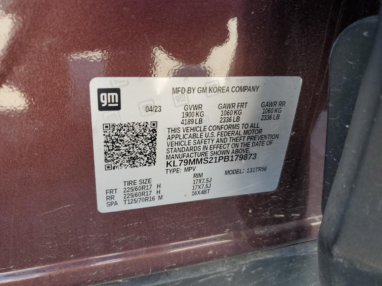 2023 Chevrolet Trailblazer Ls VIN: KL79MMS21PB179873 Lot: 69740945