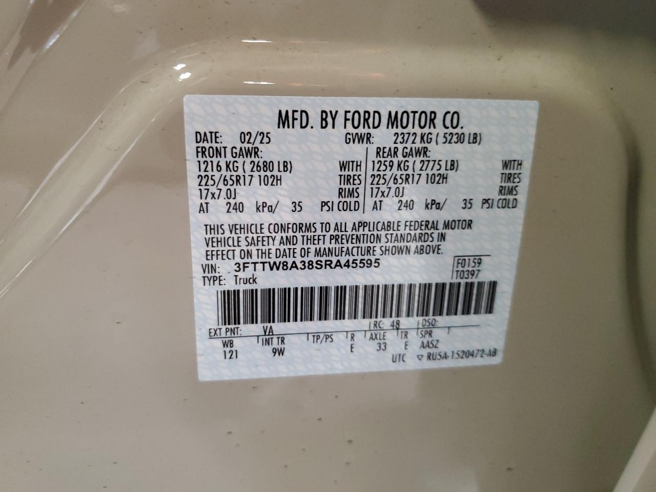 2025 Ford Maverick Xl VIN: 3FTTW8A38SRA45595 Lot: 70298245