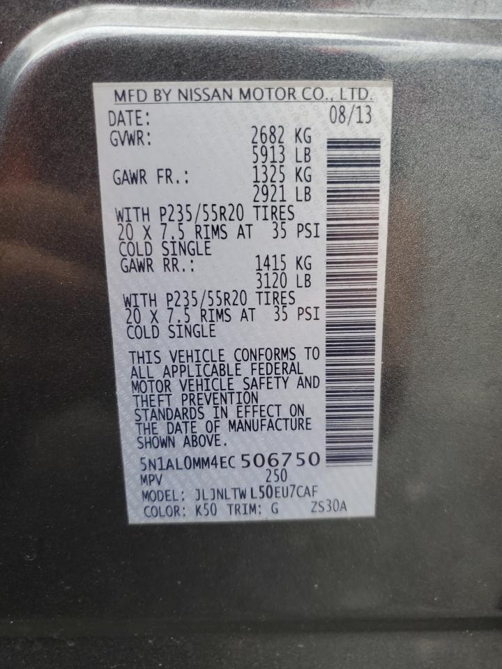 2014 Infiniti Qx60 VIN: 5N1AL0MM4EC506750 Lot: 69649335