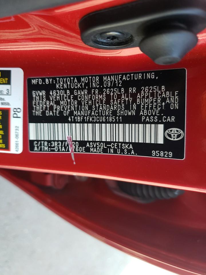 2012 Toyota Camry Base VIN: 4T1BF1FK3CU618511 Lot: 68449325