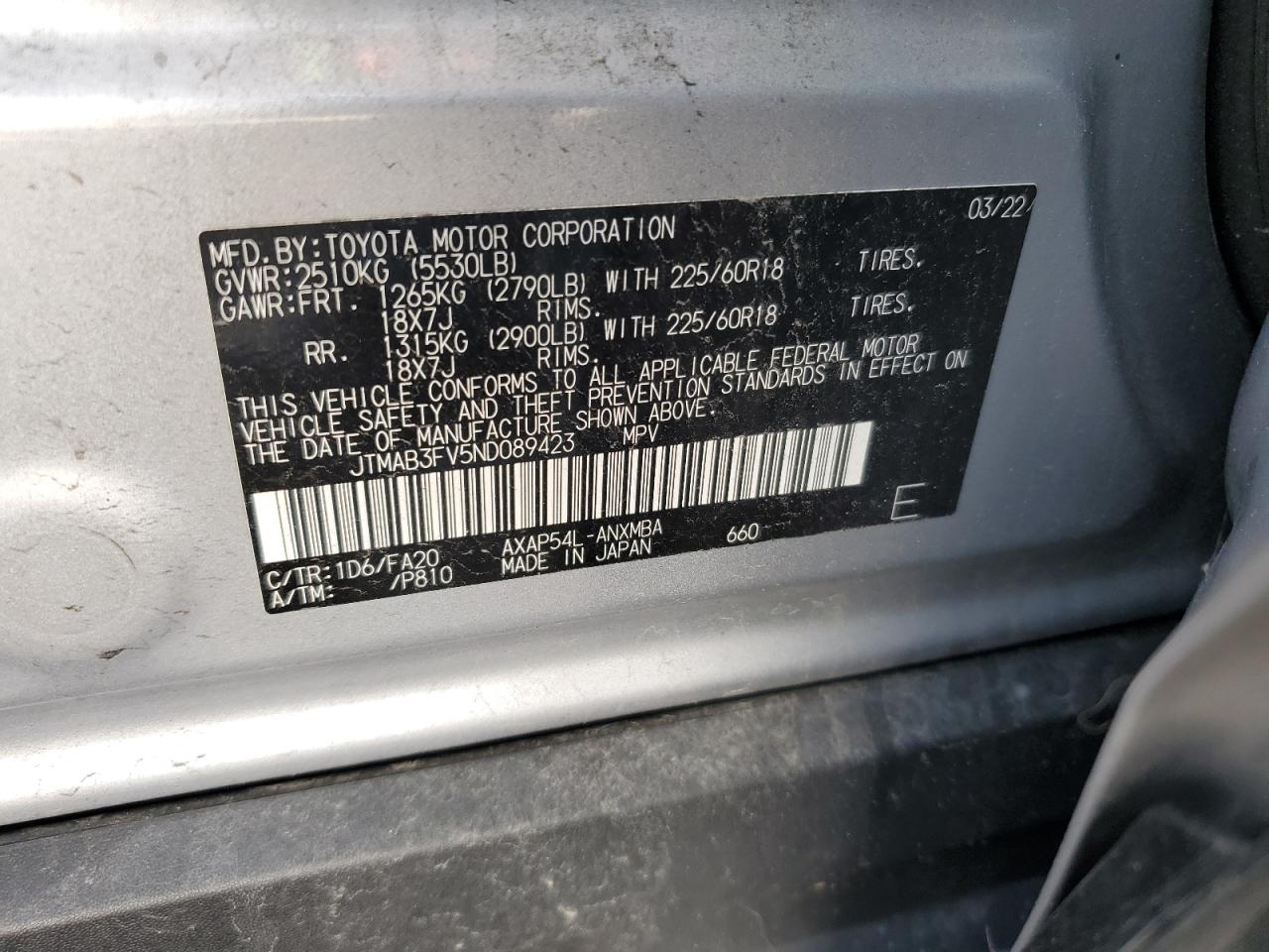 2022 Toyota Rav4 Prime Se VIN: JTMAB3FV5ND089423 Lot: 67580145