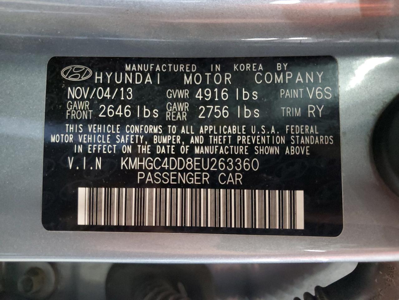 2014 Hyundai Genesis 3.8L VIN: KMHGC4DD8EU263360 Lot: 70510335
