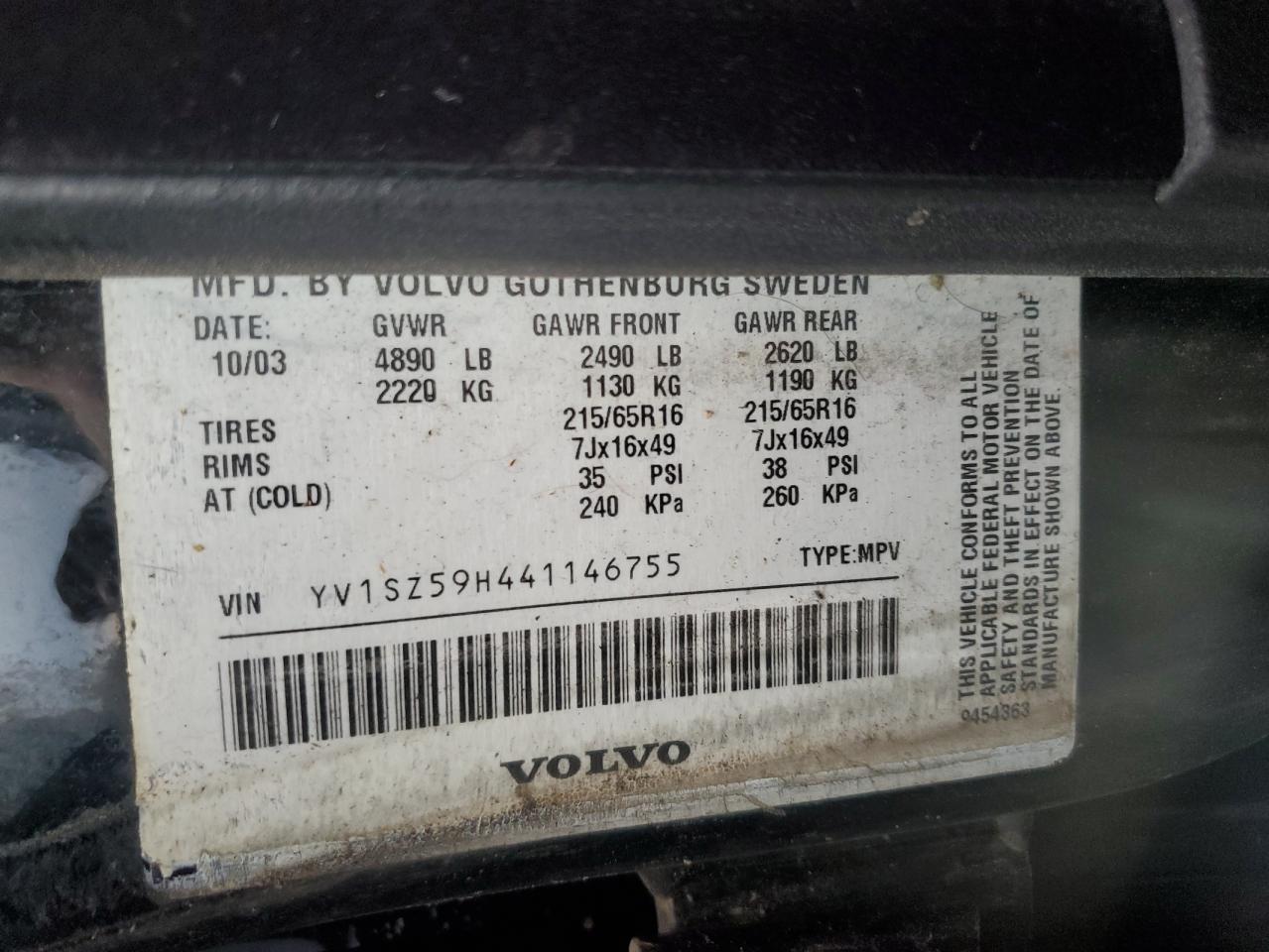 2004 Volvo Xc70 VIN: YV1SZ59H441146755 Lot: 69150165