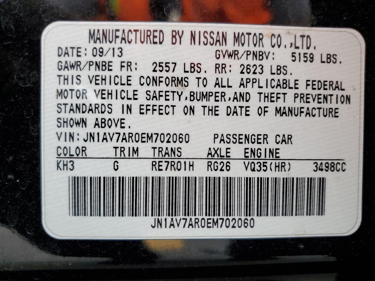 2014 Infiniti Q50 Hybrid Premium VIN: JN1AV7AR0EM702060 Lot: 67856825