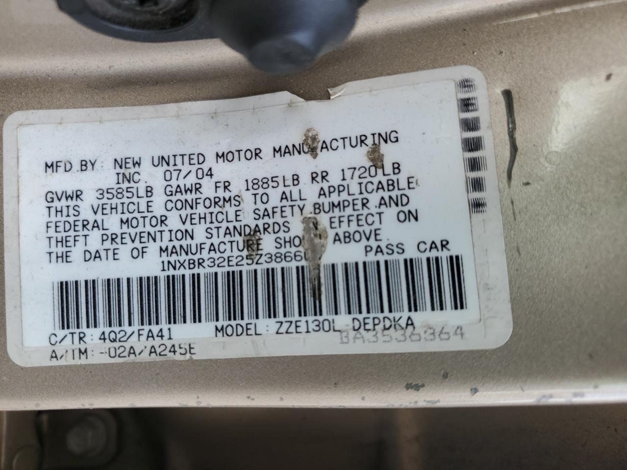 2005 Toyota Corolla Ce VIN: 1NXBR32E25Z386604 Lot: 70221335