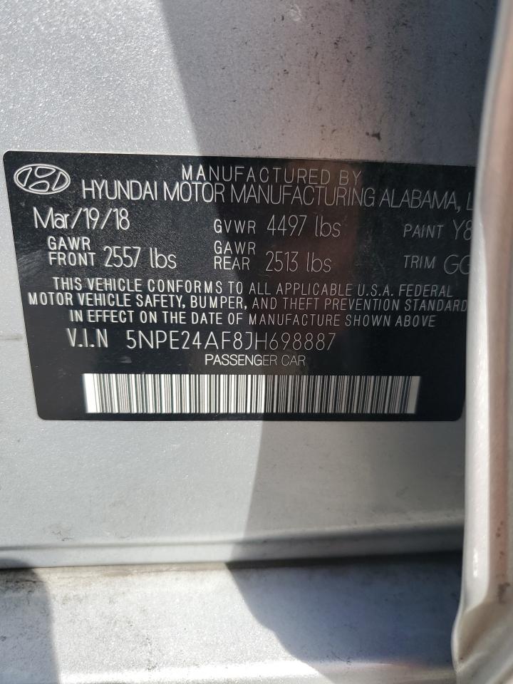 2018 Hyundai Sonata Se VIN: 5NPE24AF8JH698887 Lot: 70780185