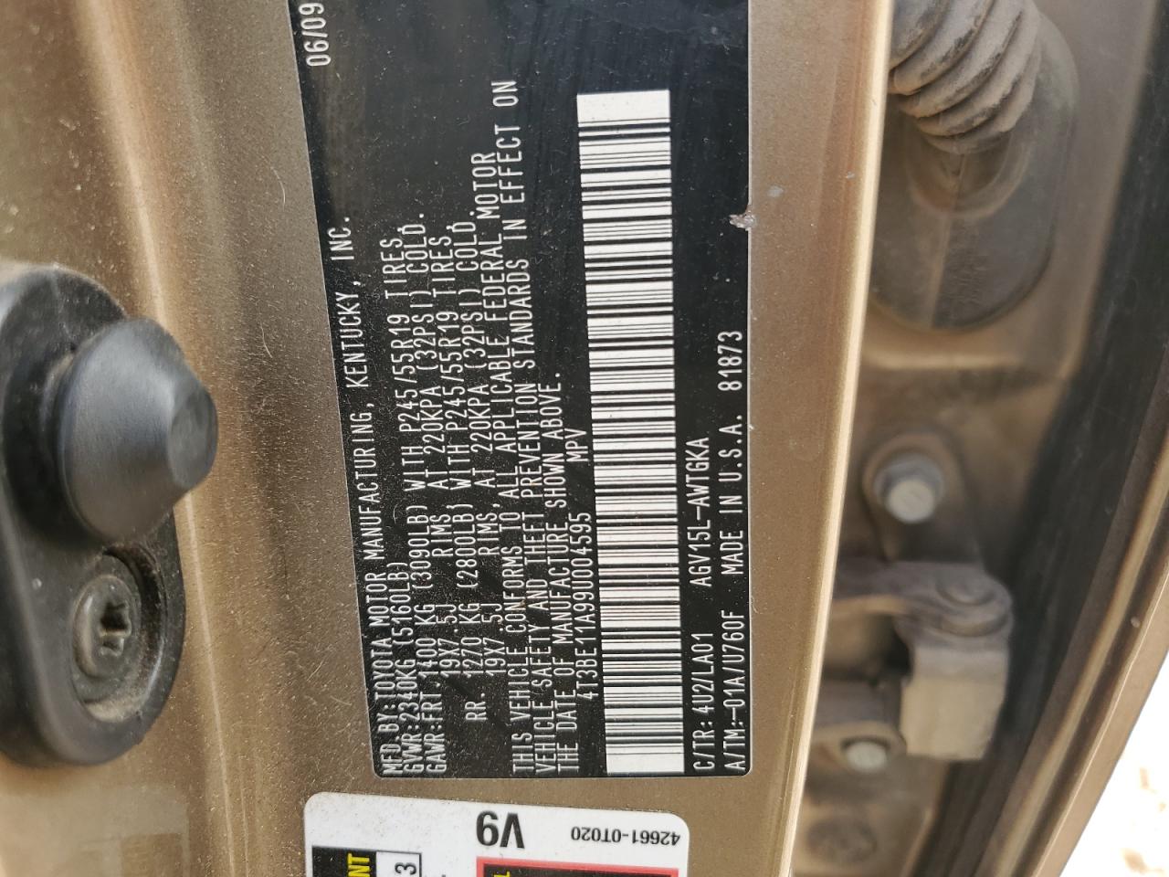 2009 Toyota Venza VIN: 4T3BE11A99U004595 Lot: 70033745