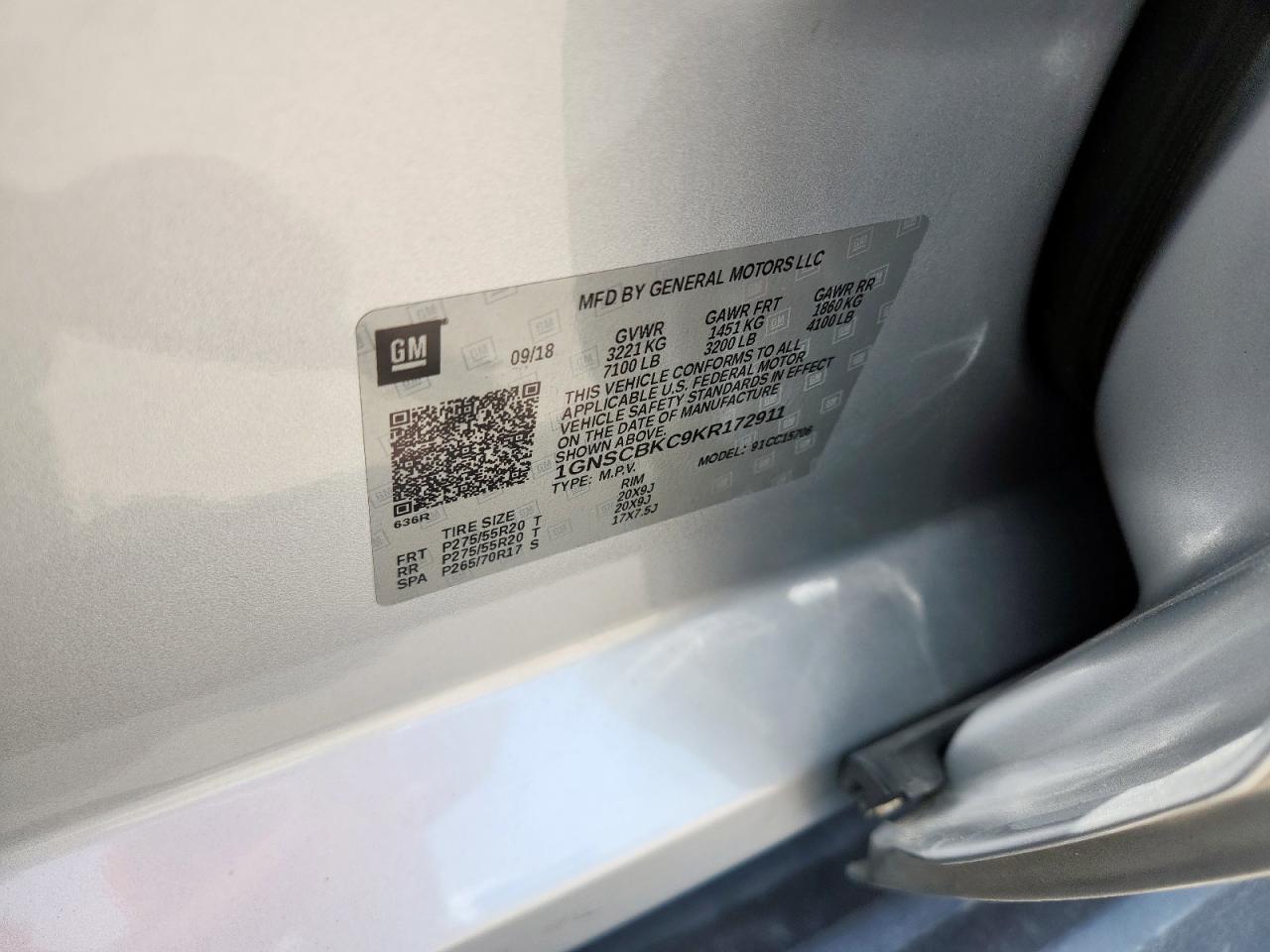 2019 Chevrolet Tahoe C1500 Lt VIN: 1GNSCBKC9KR172911 Lot: 67301855