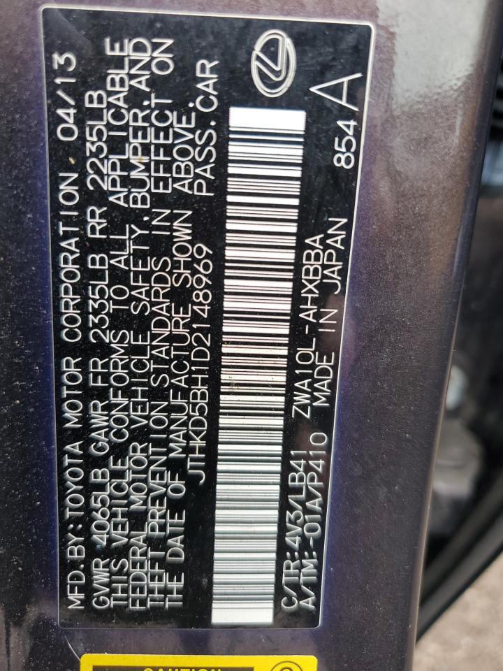 2013 Lexus Ct 200 VIN: JTHKD5BH1D2148969 Lot: 69143025