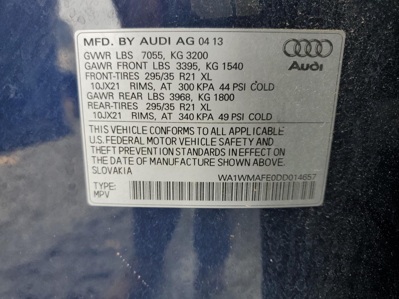 2013 Audi Q7 Prestige VIN: WA1WMAFE0DD014657 Lot: 70011095
