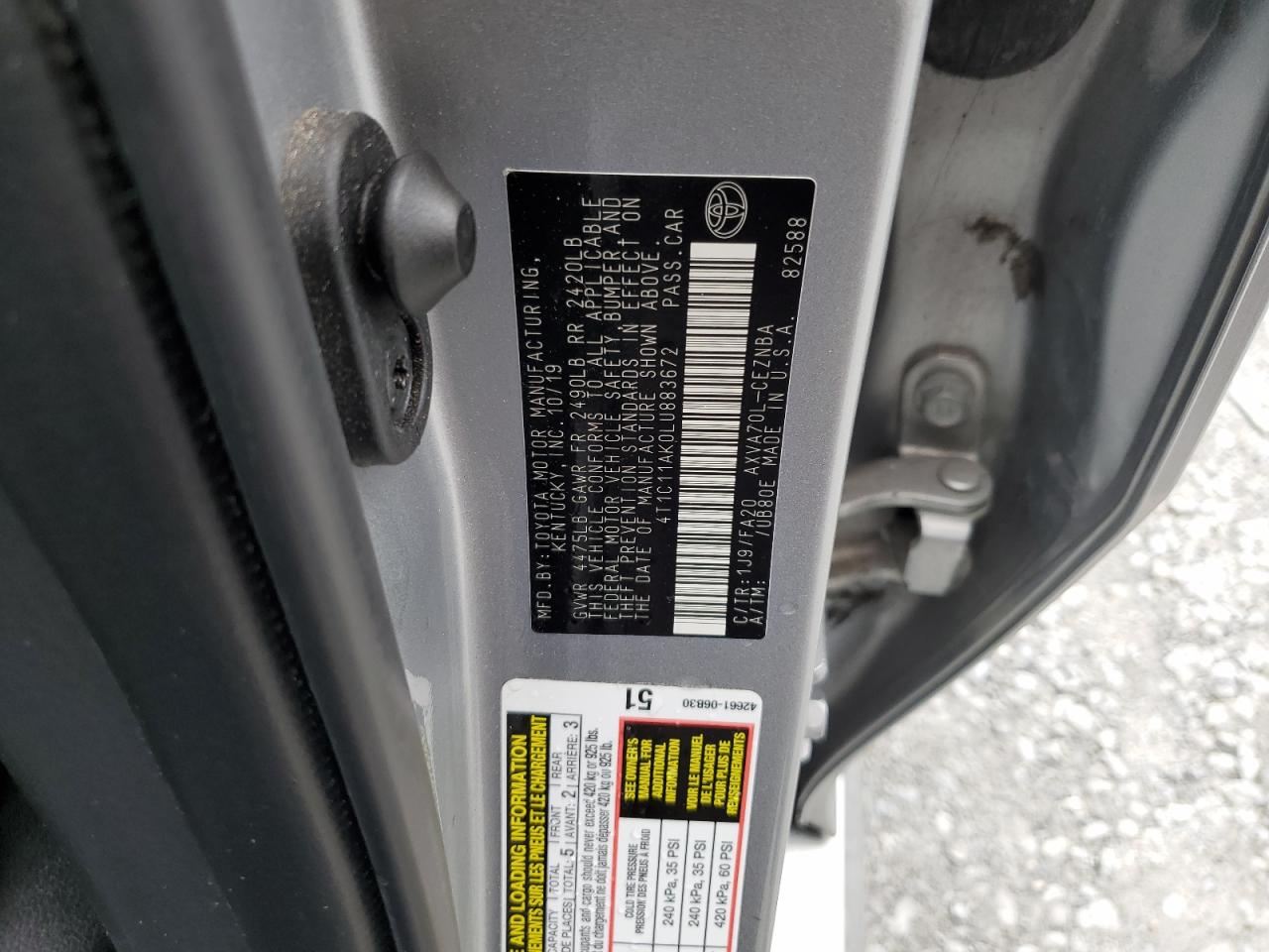 2020 Toyota Camry Le VIN: 4T1C11AK0LU883672 Lot: 70557865