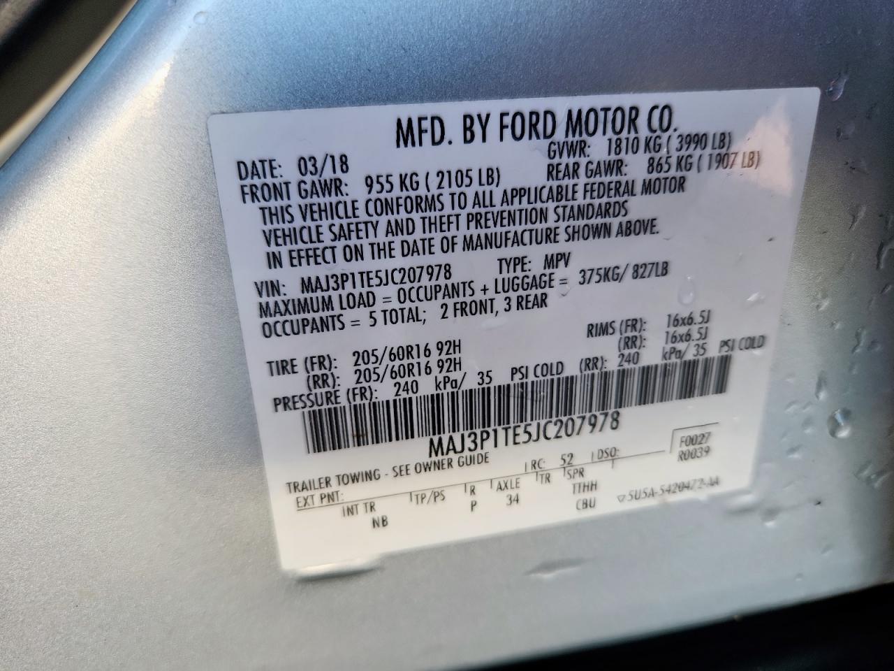 2018 Ford Ecosport Se VIN: MAJ3P1TE5JC207978 Lot: 68198935