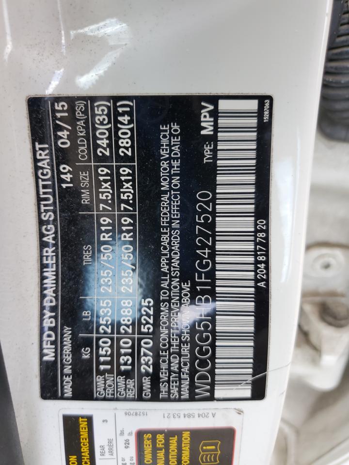 2015 Mercedes-Benz Glk 350 VIN: WDCGG5HB1FG427520 Lot: 68377545