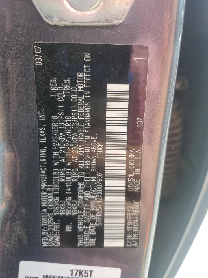 2007 Toyota Tundra Double Cab Sr5 VIN: 5TFRV54127X007607 Lot: 69059765