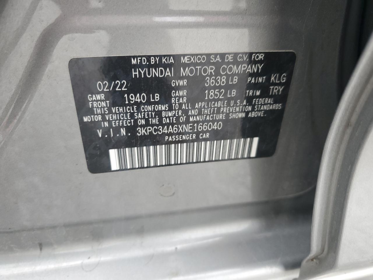 2022 Hyundai Accent Limited VIN: 3KPC34A6XNE166040 Lot: 70000475