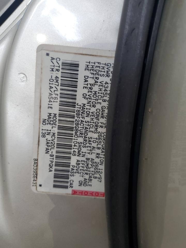 1998 Lexus Es 300 VIN: JT8BF28G8W0104148 Lot: 66908135