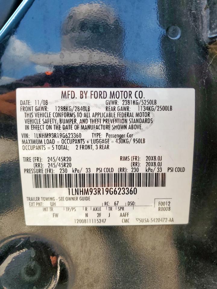 2009 Lincoln Mks VIN: 1LNHM93R19G623360 Lot: 70358425