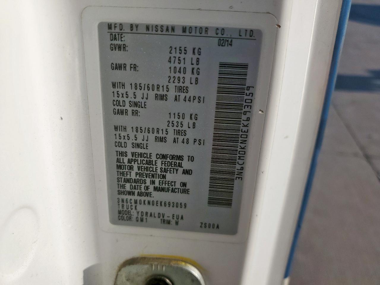 2014 Nissan Nv200 2.5S VIN: 3N6CM0KN0EK693059 Lot: 69067195