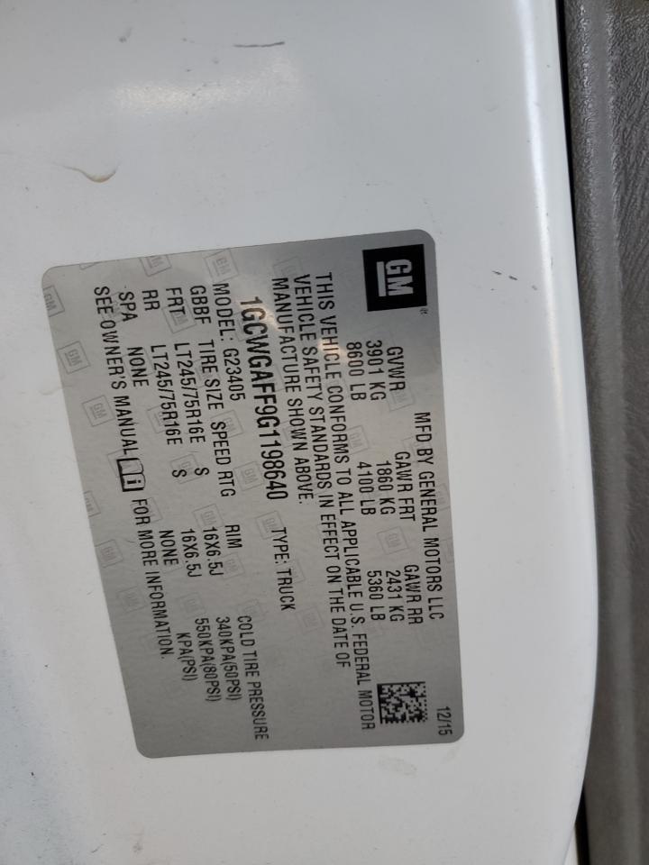 2016 Chevrolet Express G2500 VIN: 1GCWGAFF9G1198640 Lot: 80037105