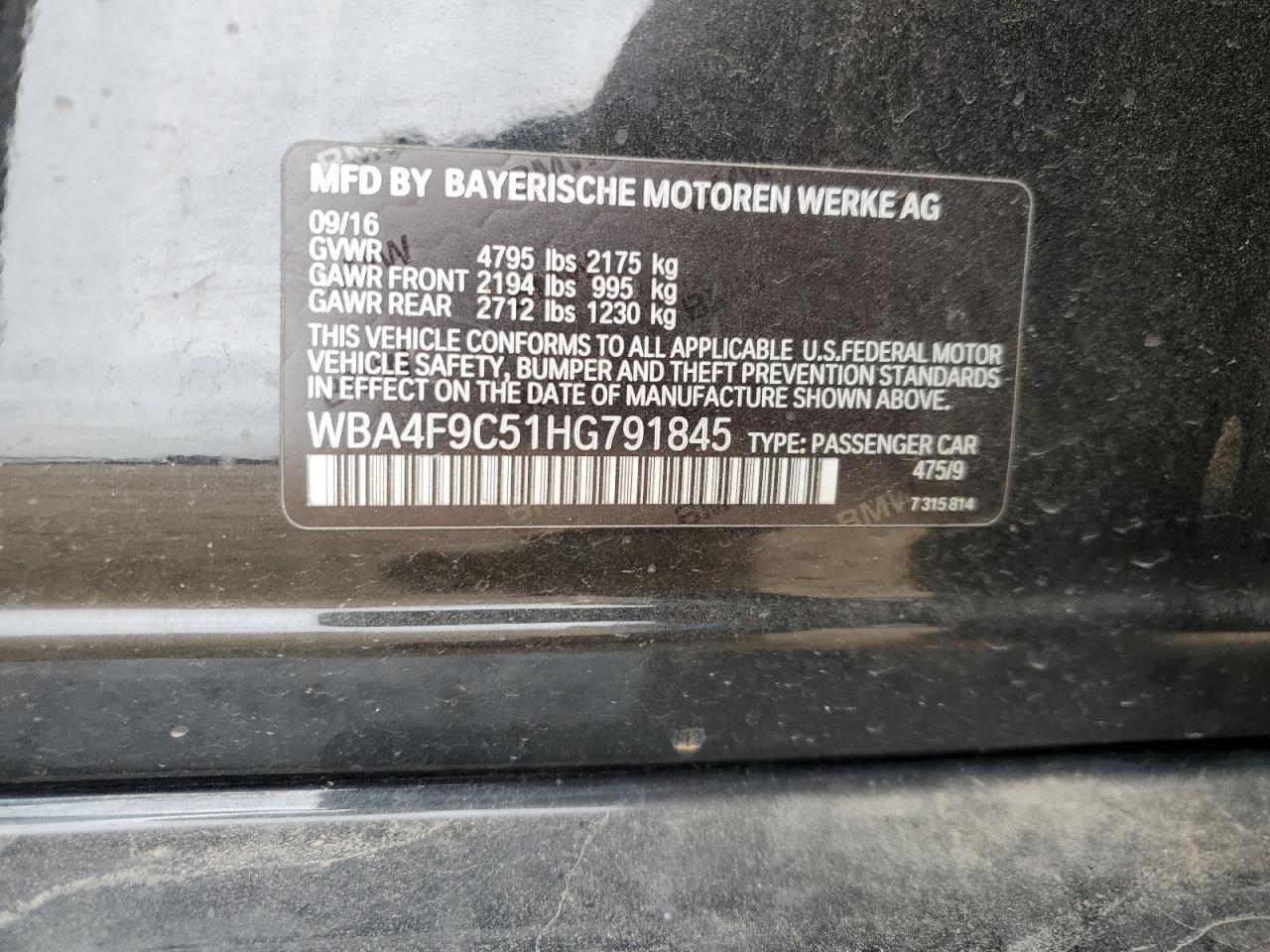 2017 BMW 430Xi Gran Coupe VIN: WBA4F9C51HG791845 Lot: 69683465