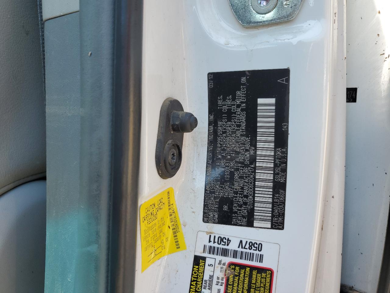 2012 Toyota Sienna Xle VIN: 5TDDK3DC6CS042174 Lot: 67388745