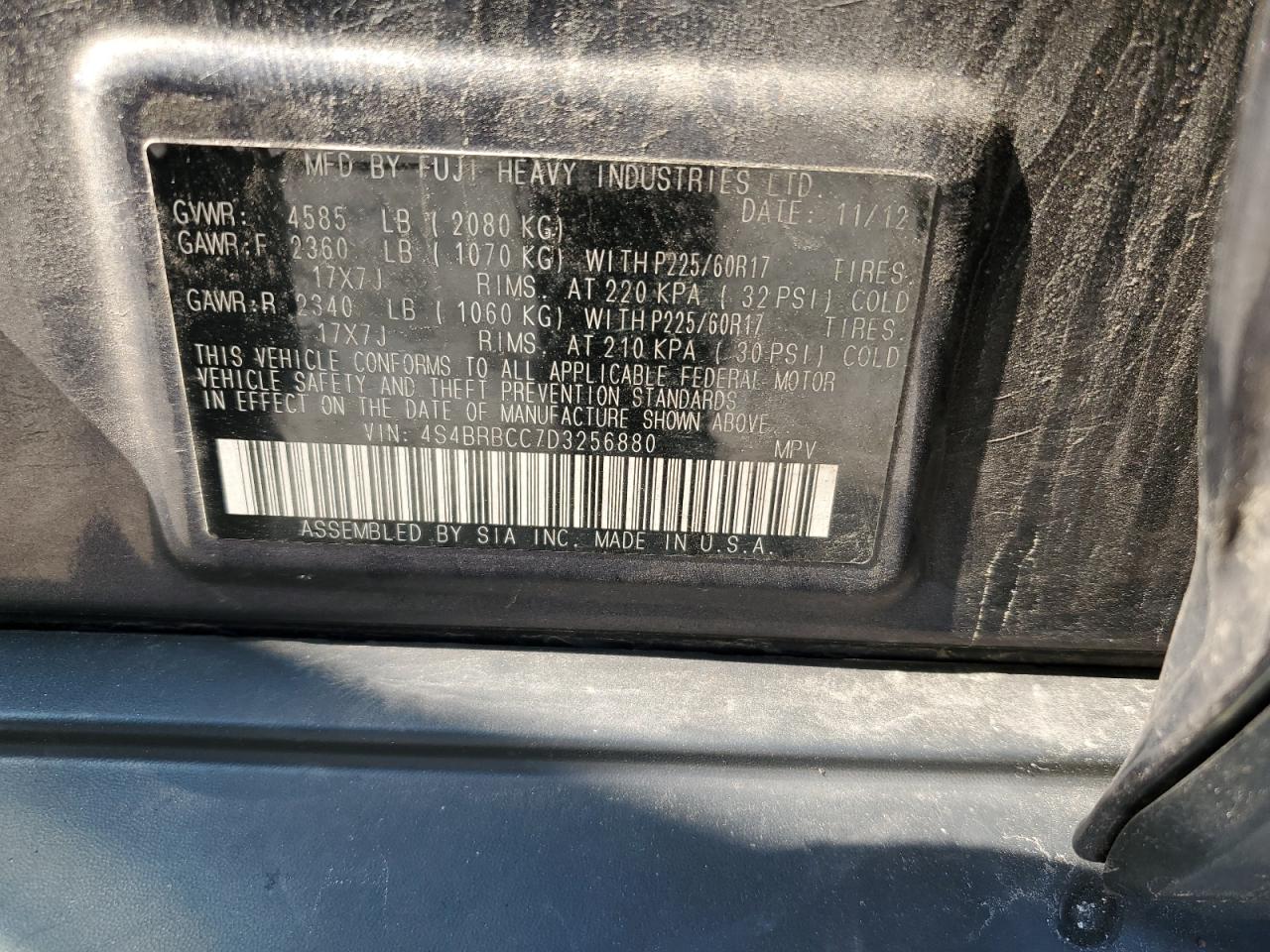 4S4BRBCC7D3256880 2013 Subaru Outback 2.5I Premium