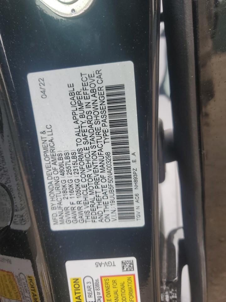 2022 Acura Tlx Tech A VIN: 19UUB5F50NA003298 Lot: 69326915