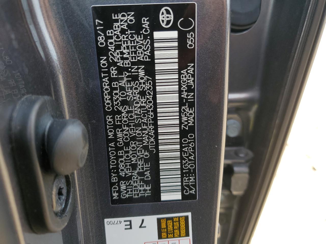 2017 Toyota Prius Prime VIN: JTDKARFP6H3042357 Lot: 69925975