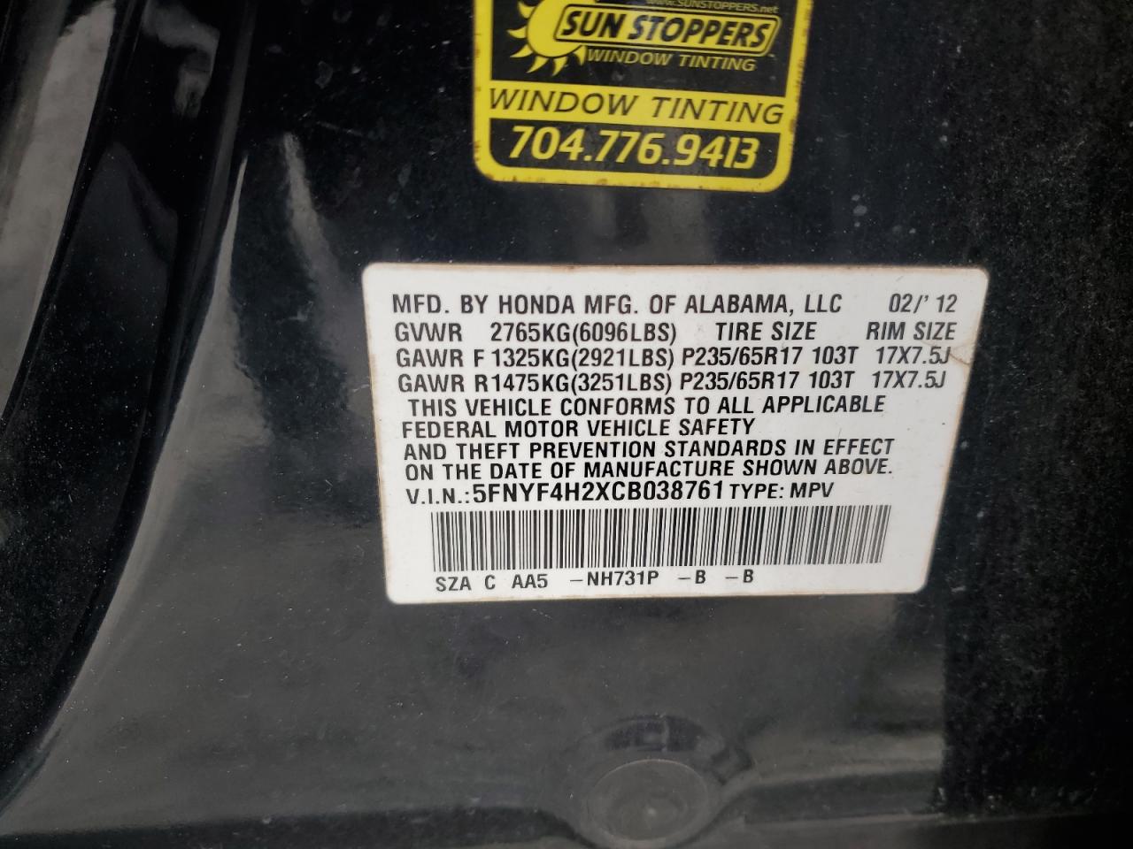 2012 Honda Pilot Lx VIN: 5FNYF4H2XCB038761 Lot: 70825255