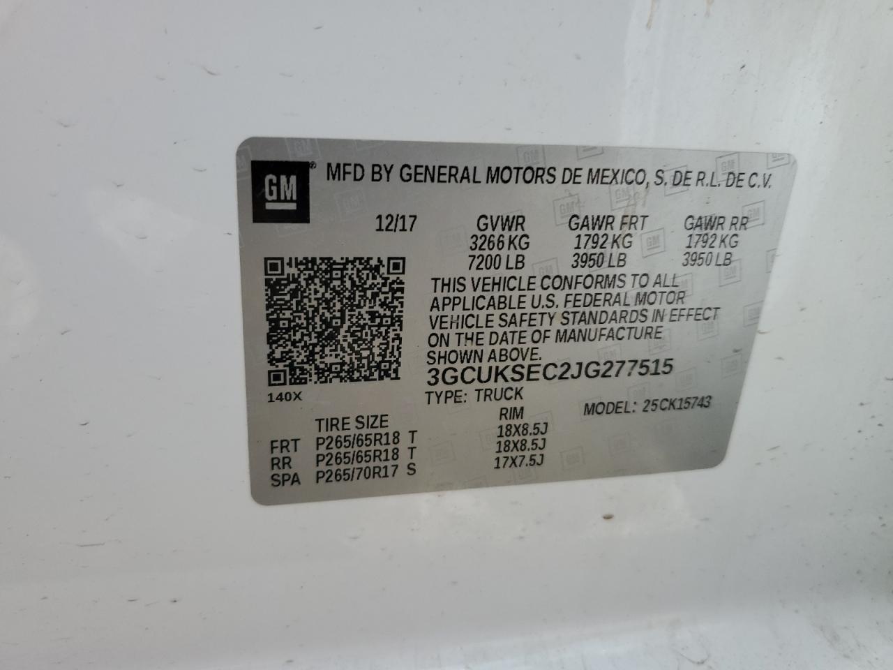 2018 Chevrolet Silverado K1500 Ltz VIN: 3GCUKSEC2JG277515 Lot: 67979555