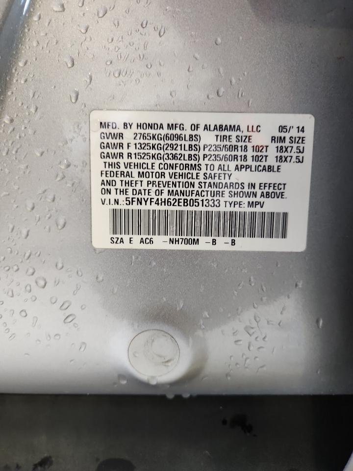 2014 Honda Pilot Exl VIN: 5FNYF4H62EB051333 Lot: 70518805