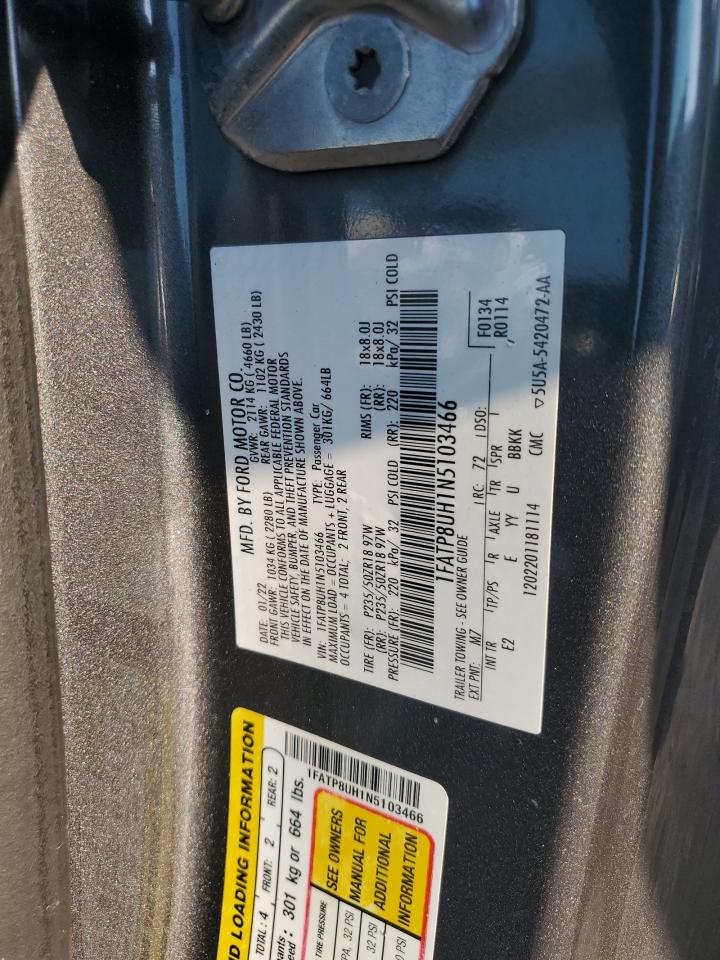 2022 Ford Mustang VIN: 1FATP8UH1N5103466 Lot: 69227135