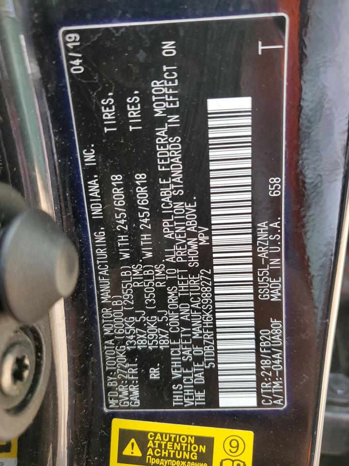 2019 Toyota Highlander Le VIN: 5TDBZRFH6KS988272 Lot: 67680645