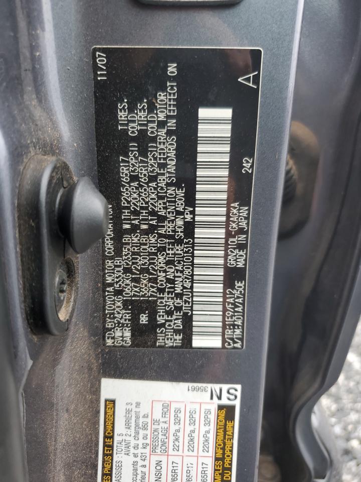 2008 Toyota 4Runner Sr5 VIN: JTEZU14R780101313 Lot: 67722955