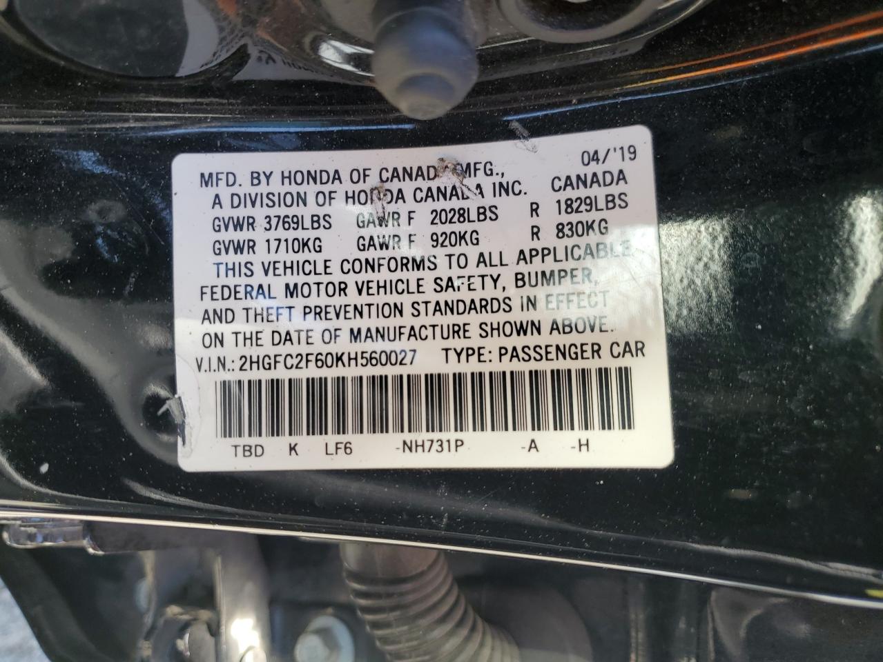 2019 Honda Civic Lx VIN: 2HGFC2F60KH560027 Lot: 66873125
