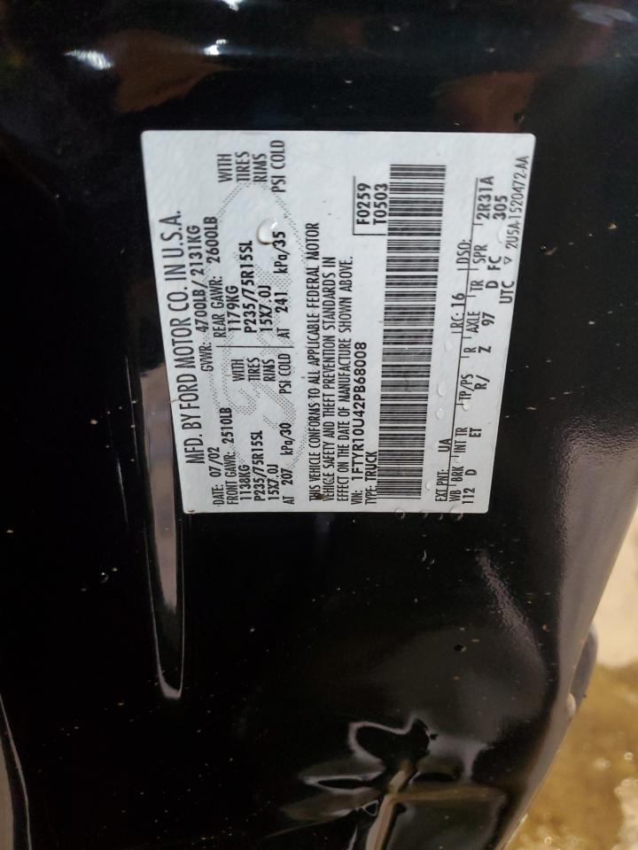 2002 Ford Ranger VIN: 1FTYR10U42PB68008 Lot: 69432675