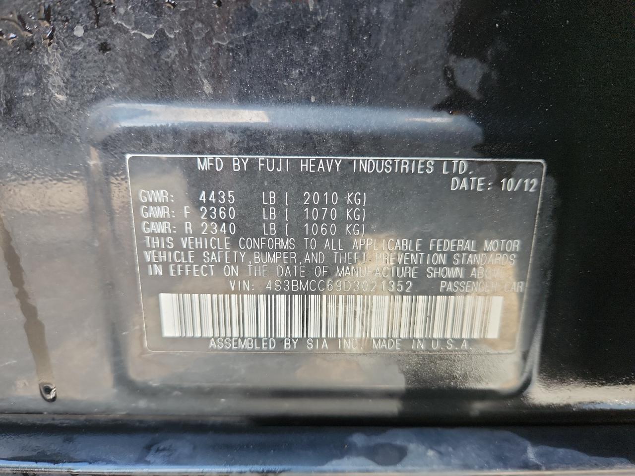 2013 Subaru Legacy 2.5I Premium VIN: 4S3BMCC69D3021352 Lot: 70709495