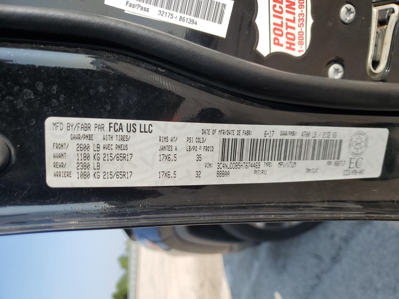 2017 Jeep Compass Trailhawk VIN: 3C4NJDDB5HT674469 Lot: 67745585