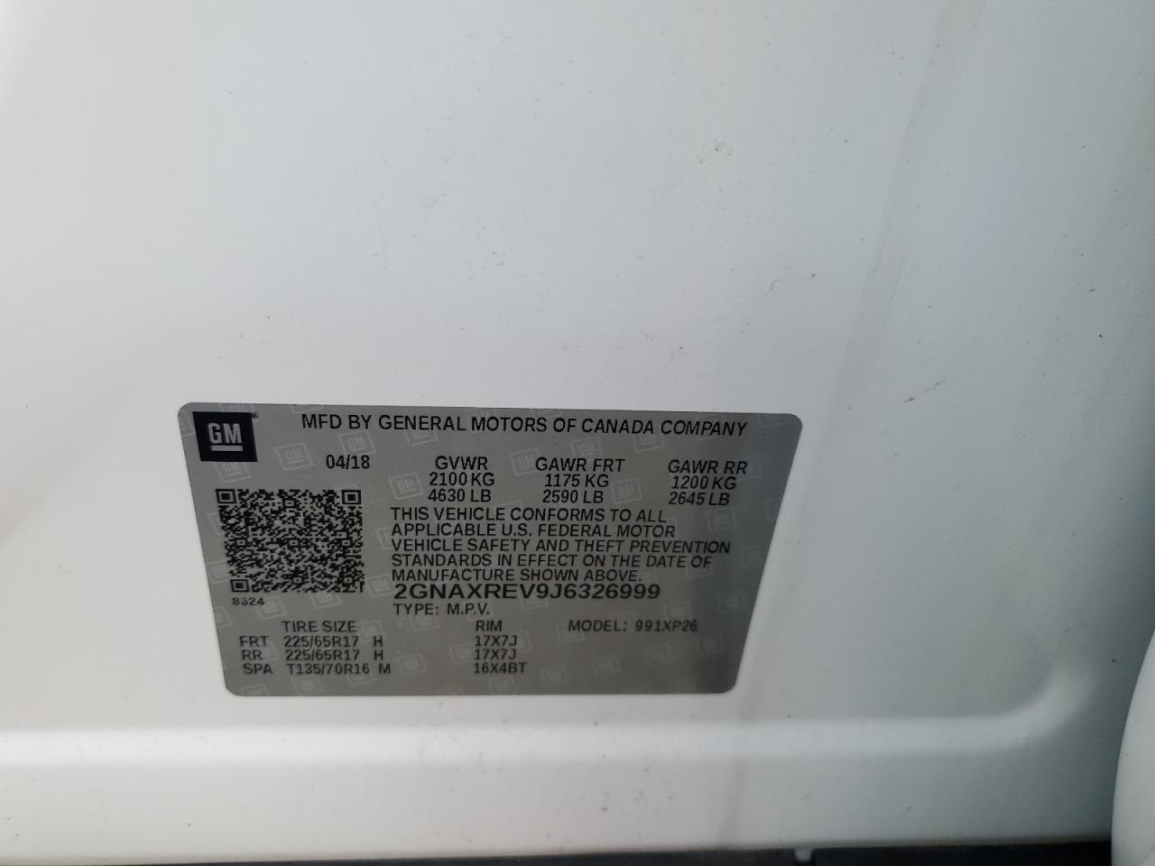 2018 Chevrolet Equinox Ls VIN: 2GNAXREV9J6326999 Lot: 70911225