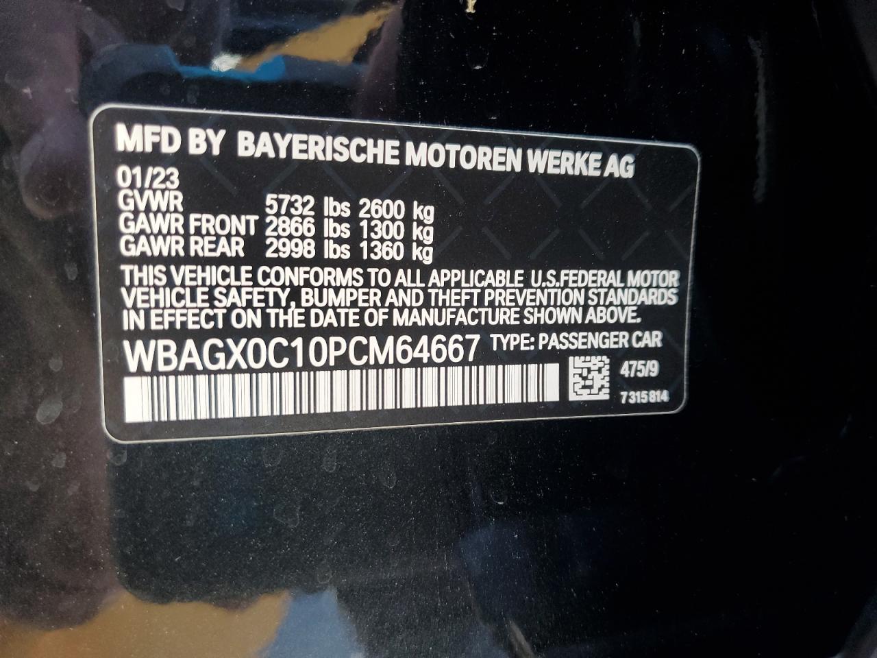 2023 BMW Alpina B8 VIN: WBAGX0C10PCM64667 Lot: 66718705