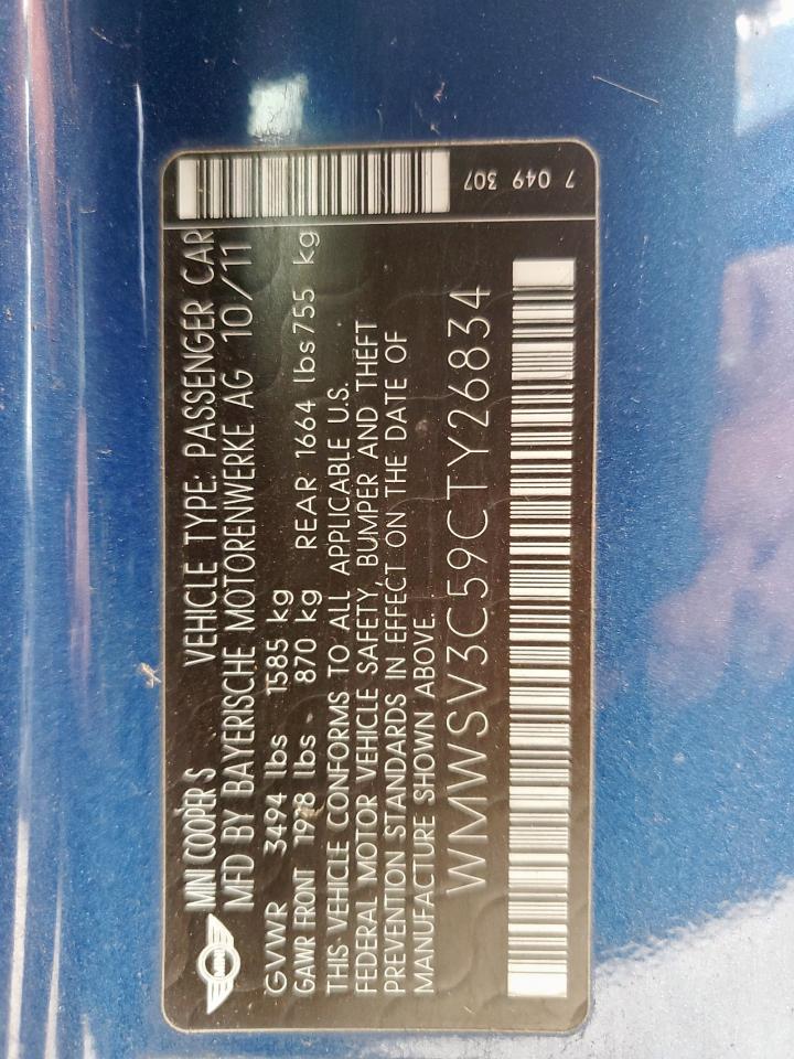 2012 Mini Cooper S VIN: WMWSV3C59CTY26834 Lot: 66989705