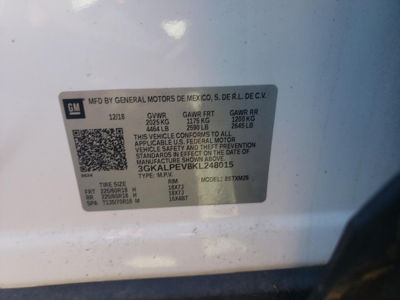 2019 GMC Terrain Slt VIN: 3GKALPEV8KL248015 Lot: 70493135