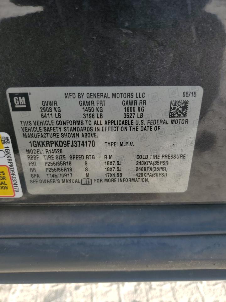 2015 GMC Acadia Sle VIN: 1GKKRPKD9FJ374170 Lot: 69950245