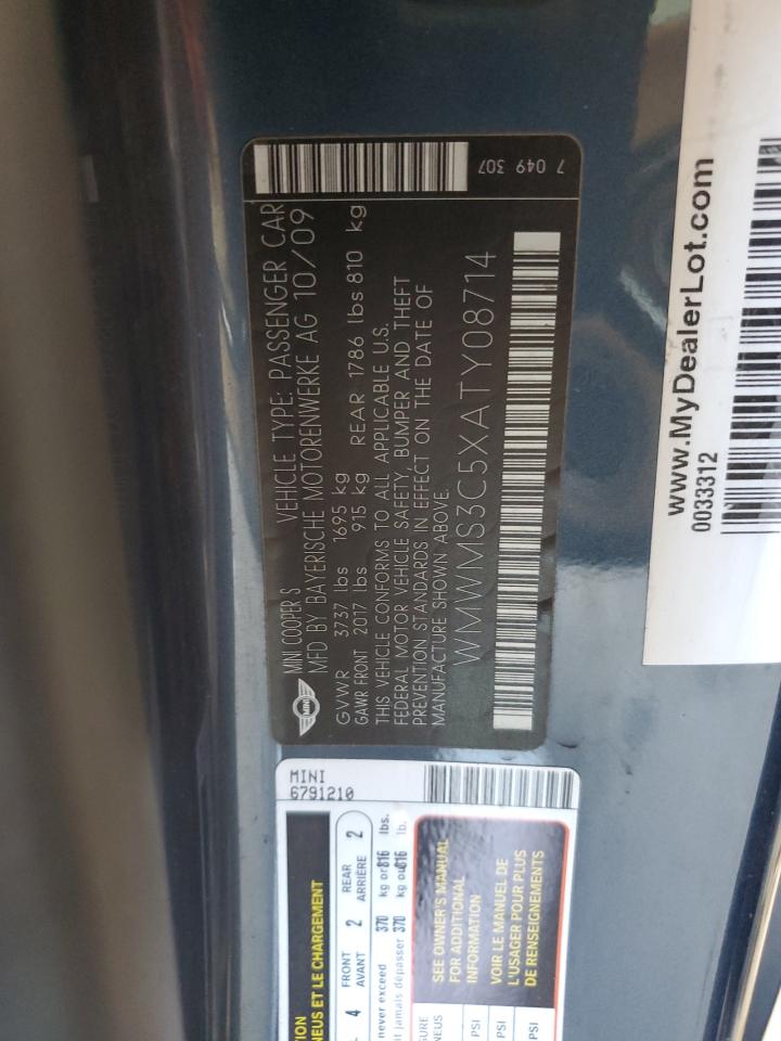WMWMS3C5XATY08714 2010 Mini Cooper S