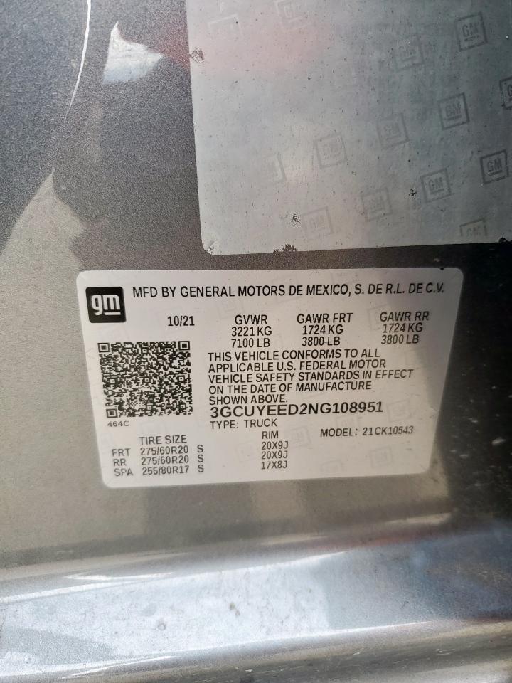 2022 Chevrolet Silverado Ltd K1500 Rst VIN: 3GCUYEED2NG108951 Lot: 67399655