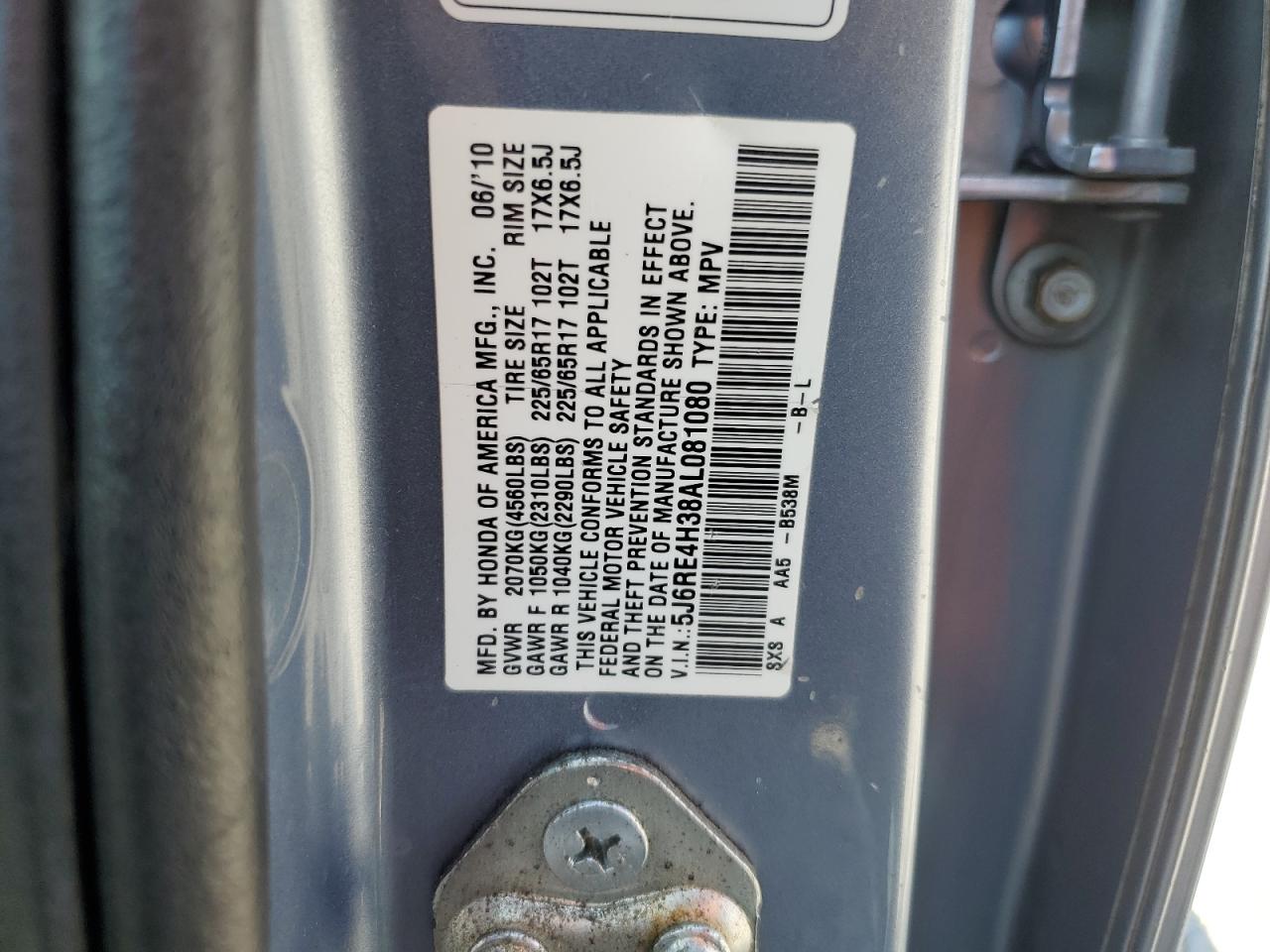 2010 Honda Cr-V Lx VIN: 5J6RE4H38AL081080 Lot: 69475525