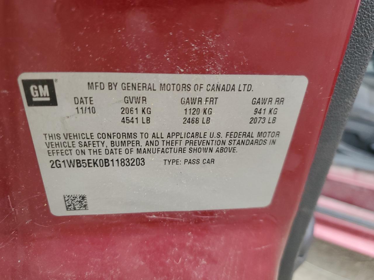 2011 Chevrolet Impala Lt VIN: 2G1WB5EK0B1183203 Lot: 69668395